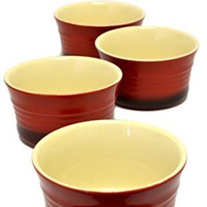 Set 4 Vintage-Red Ribbed Stoneware